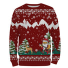Sweat à capuche Noël scène Père Noël et cerf en montagne, design ugly christmas sweater chasseur