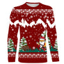 Sweater Noël Père Noël chasse sanglier jacquard rouge, coupe unisexe humour pour chasseur grand gibier