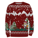 Sweat à capuche Noël scène Père Noël et sanglier en montagne, design ugly christmas sweater chasseur