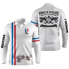 Polo pétanque blanc tricolore variante coloris rayures patriotiques boules réalistes personnalisable