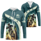 Anti-UV manches longues VTT teal sarcelle design freeride avec rider casque intégral et prénom