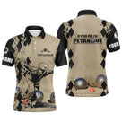 Polo pétanque sable beige damier silhouette joueur lancer boules réalistes message je peux pas j'ai pétanque YOUR NAME