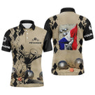 Polo pétanque sable beige damier silhouette joueur drapeau français déchiré boules réalistes YOUR NAME logo manche