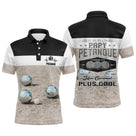 Polo papy pétanque blanc noir argyle avec silhouette bouliste et lettrage Papy Génial Plus Cool, prénom imprimé