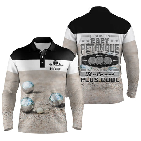 Polo Personnalisé Pétanque, Cadeau Humour Bouliste, Je Suis Un Papy Pétanque - CT13122216 - POLO MANCHES LONGUES