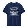 T-shirt retraite humour bleu marine avec slogan La Légende prend sa retraite et année personnalisée