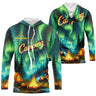 Vêtement de Camping Personnalisé – Design Aurores Boréales & Feu de Camp - A14012507 - Anti-UV T-shirt manches longues à capuche