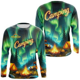Vêtement de Camping Personnalisé – Design Aurores Boréales & Feu de Camp - A14012507 - Anti-UV T-shirt manches longues