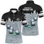 Polo pétanque noir blanc photo boules sol gris cochonnet vert message j'ai pétanque PRÉNOM logo manche