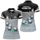 Polo pétanque noir et blanc vue dos message je peux pas j'ai pétanque boules réalistes logo personnalisable