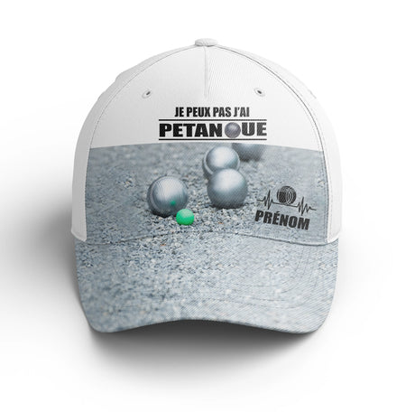 Casquette Performance Pétanque, Cadeau Personnalisé Bouliste, Boule De Pétanque, Je Peux Pas J'ai Pétanque - CT140723_21 - Casquette blanche