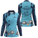 Polo manches longues femme bleu Lancer avec passion dos joueuse boules prénom personnalisé