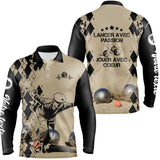 Polo manches longues homme sable Lancer avec passion dos joueur boules prénom personnalisé