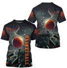 T-shirt basketball smash personnalisé impact ballon brisant panier avec éclats noirs et orange