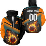 Tenue Basket Personnalisée Unisexe – Prénom & Équipe – Design Balle en Feu - A15012501 - Sweat à capuche zippée