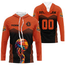 Anti-UV manches longues basketball orange noir avec ballon coloré chevrons et prénom au torse