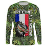 Maillot UV manches longues pêche à la mouche truite drapeau France camouflage prénom personnalisé