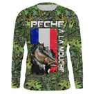 Maillot UV manches longues pêche à la mouche truite drapeau France camouflage prénom personnalisé