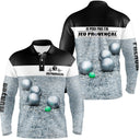 Polo jeu provençal manches longues homme noir blanc devant boules terrain prénom personnalisé