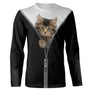 T-shirt chat noir zip chaton tigré unisexe, design photoréaliste mignon quotidien