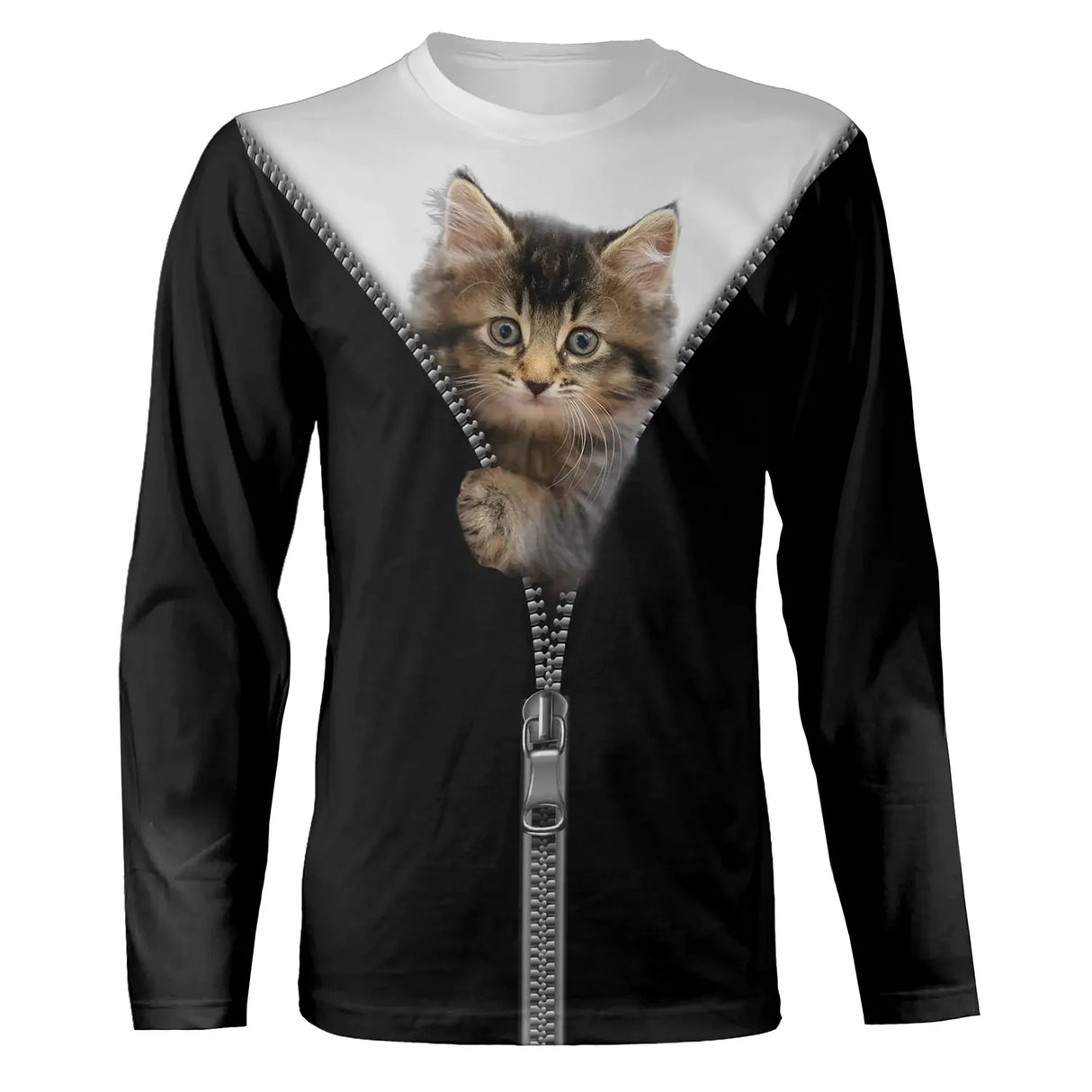 T-shirt chat noir zip chaton tigré unisexe, design photoréaliste mignon quotidien