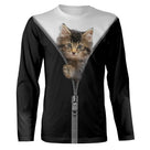 T-shirt chat noir zip chaton tigré unisexe, design photoréaliste mignon quotidien