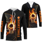Anti-UV manches longues basketball noir avec ballon en flammes et personnalisation prénom joueur