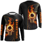 T-shirt basketball noir manches longues avec design ballon orange embrasé et prénom brodé
