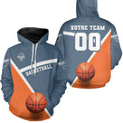 Sweat à capuche basketball bleu orange avec design bicolore et numéro de joueur personnalisable