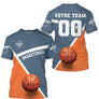 Maillot basketball personnalisé bleu pétrole et orange avec nom équipe Votre Team et numéro 00 au dos