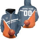 Anti-UV à capuche basketball bleu orange avec inscription Basketball et numéro personnalisable au dos