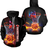 T-shirt Sport Basketball – Design Moderne avec Ballon en Flammes - A16012504 - Sweat à capuche zippée