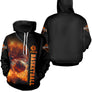 Sweat à capuche basketball flamme noir orange ballon embrasé sortant du panier prénom torse