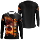 Anti-UV à capuche basketball flamme noir et orange ballon enflammé panier feu et prénom