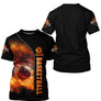 T-shirt basketball noir et orange ballon en feu panier embrasé avec mot Basketball vertical