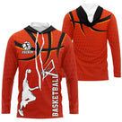 Anti-UV à capuche basketball orange avec joueur en dunk panier graphique et nom team au dos