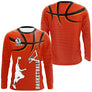 Anti-UV manches longues basketball orange avec ballon halftone et joueur silhouette en dunk