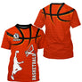 T-shirt basketball orange éclatant avec silhouette joueur dunk et ballon stylisé central