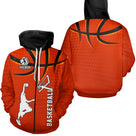 Sweat à capuche zippé basketball orange design dunk joueur silhouette et marquage personnalisé
