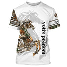 T-shirt cheval all-over blanc tatouage tribal cheval camouflage feuilles teintes terre nature manche prénom personnalisé