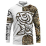 Sweat UV à capuche pêche carpe tatouage encré bicolore blanc camouflage roseau prénom personnalisé, vue de face