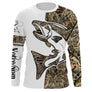 Maillot UV manches longues pêche saumon tatouage bicolore blanc camouflage prénom personnalisé