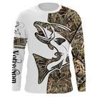 Maillot UV manches longues pêche saumon tatouage bicolore blanc camouflage prénom personnalisé