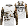 Sweat UV à capuche papa pêcheur cool brochet squelette bicolore blanc camouflage roseau lettrage dos, vue de face