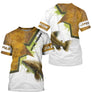 T-shirt all-over col rond pêche silure humour, motif marbrures marron et silure central, accessoire personnalisable pêcheur