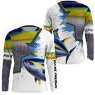 T-shirt anti UV manches longues pêche thon humour, design slogan et thon central, vêtement halieutique big game