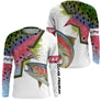 T-shirt anti UV manches longues pêche truite humour, design slogan et truite arc-en-ciel, vêtement halieutique