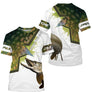 T-shirt all-over col rond pêche brochet humour, motif marbrures vert et brochet, accessoire personnalisable pour pêcheur