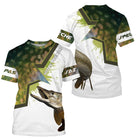T-shirt all-over col rond pêche brochet humour, motif marbrures vert et brochet, accessoire personnalisable pour pêcheur