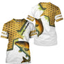 T-shirt all-over col rond pêche carpe humour, motif écailles dorées et carpe centrale, accessoire personnalisable pêcheur